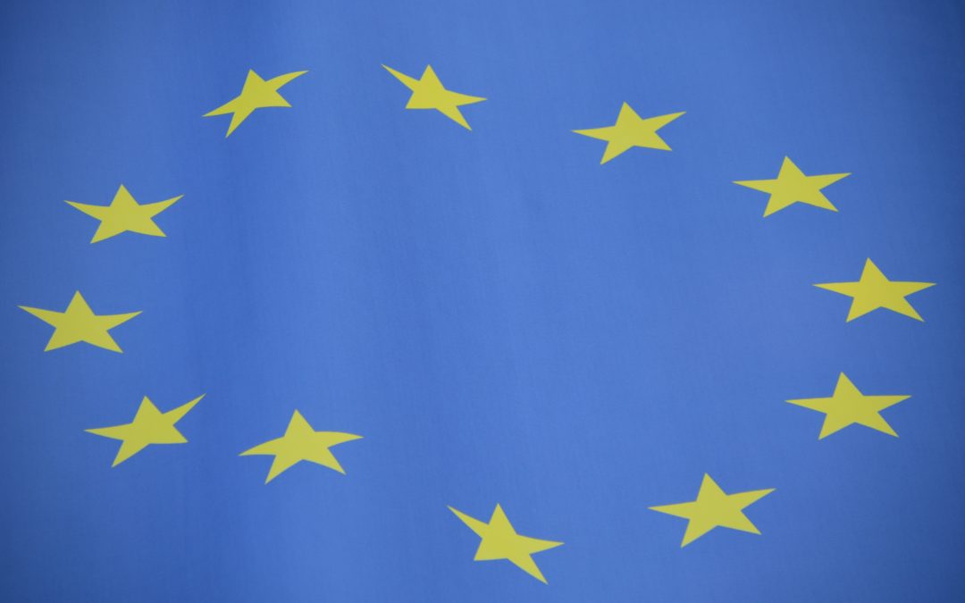 Euroopan Unionin lippu. Sininen pohja, jossa kahdestatoista tähdestä koostuva ympyrä.