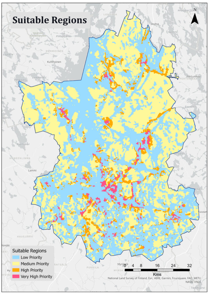 Karttakuva Päijät-Hämeestä. Kartassa kuvataan pysyvälle asumiselle soveltuvia alueita maakunnassa.