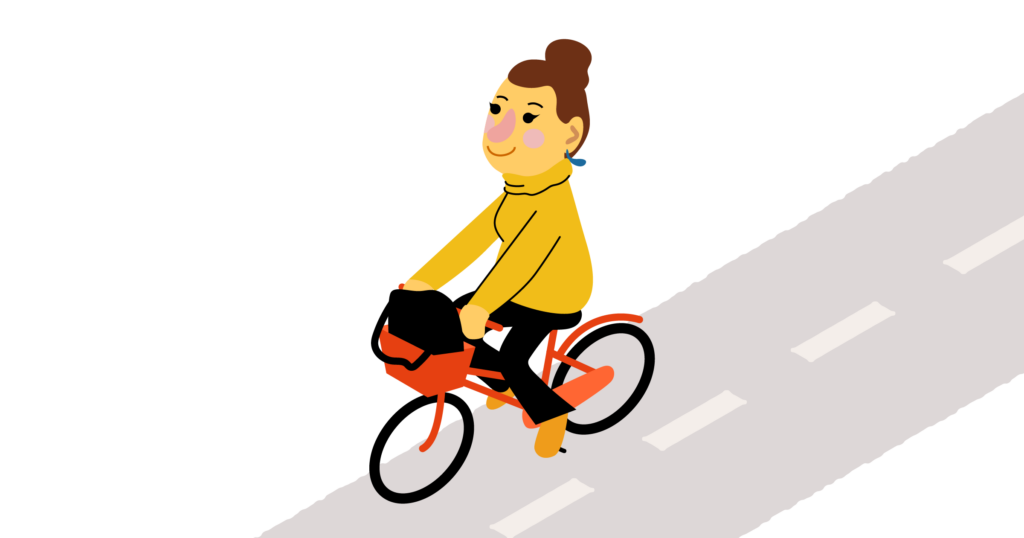 Piirroskuva polkupyöräilevästä aikuisesta.